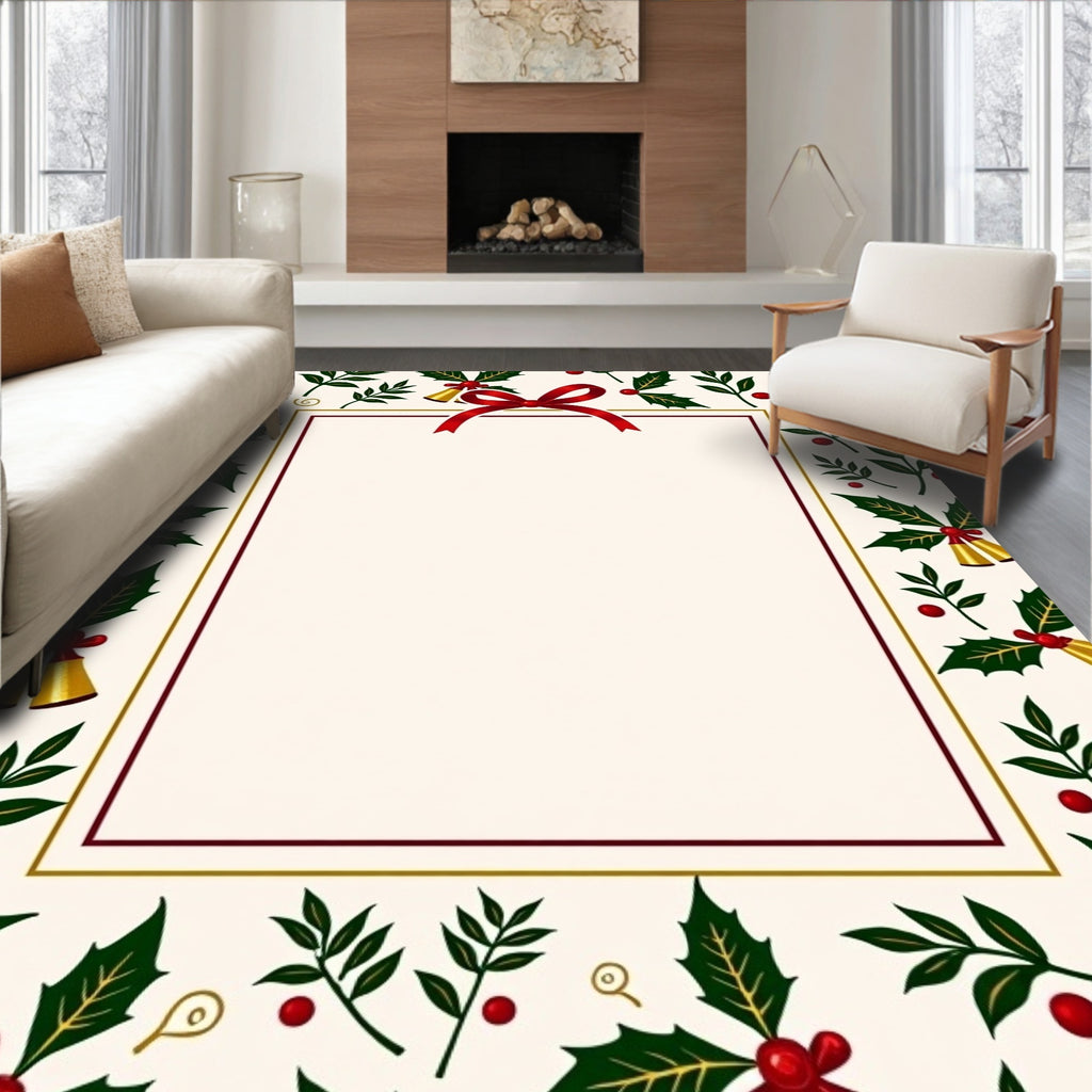 Red Holly Berry Bell Wreath Rug