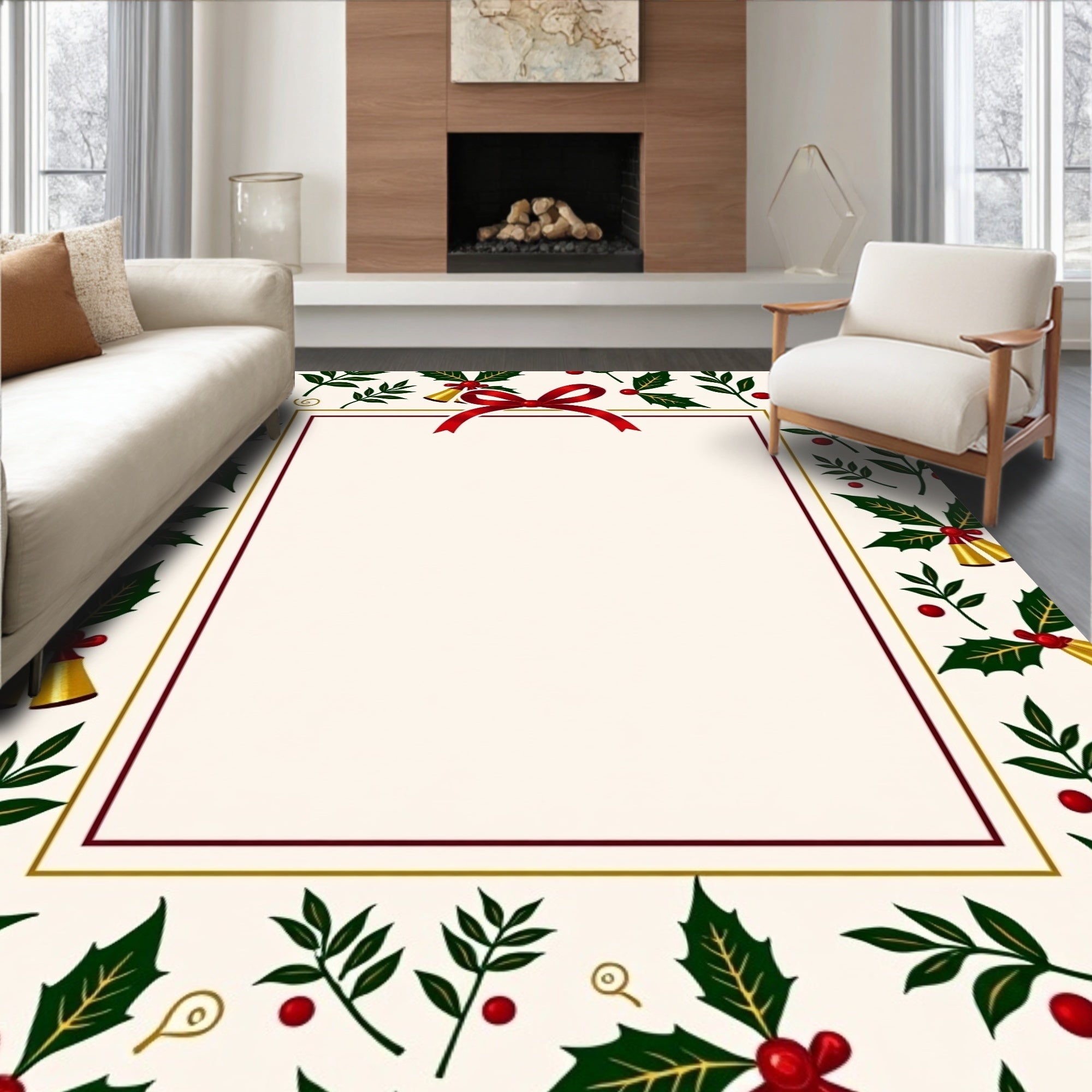 Red Holly Berry Bell Wreath Rug