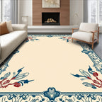 Classic Teal Red Floral Border Rug