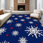 White Snowflake Red Dot Navy Rug