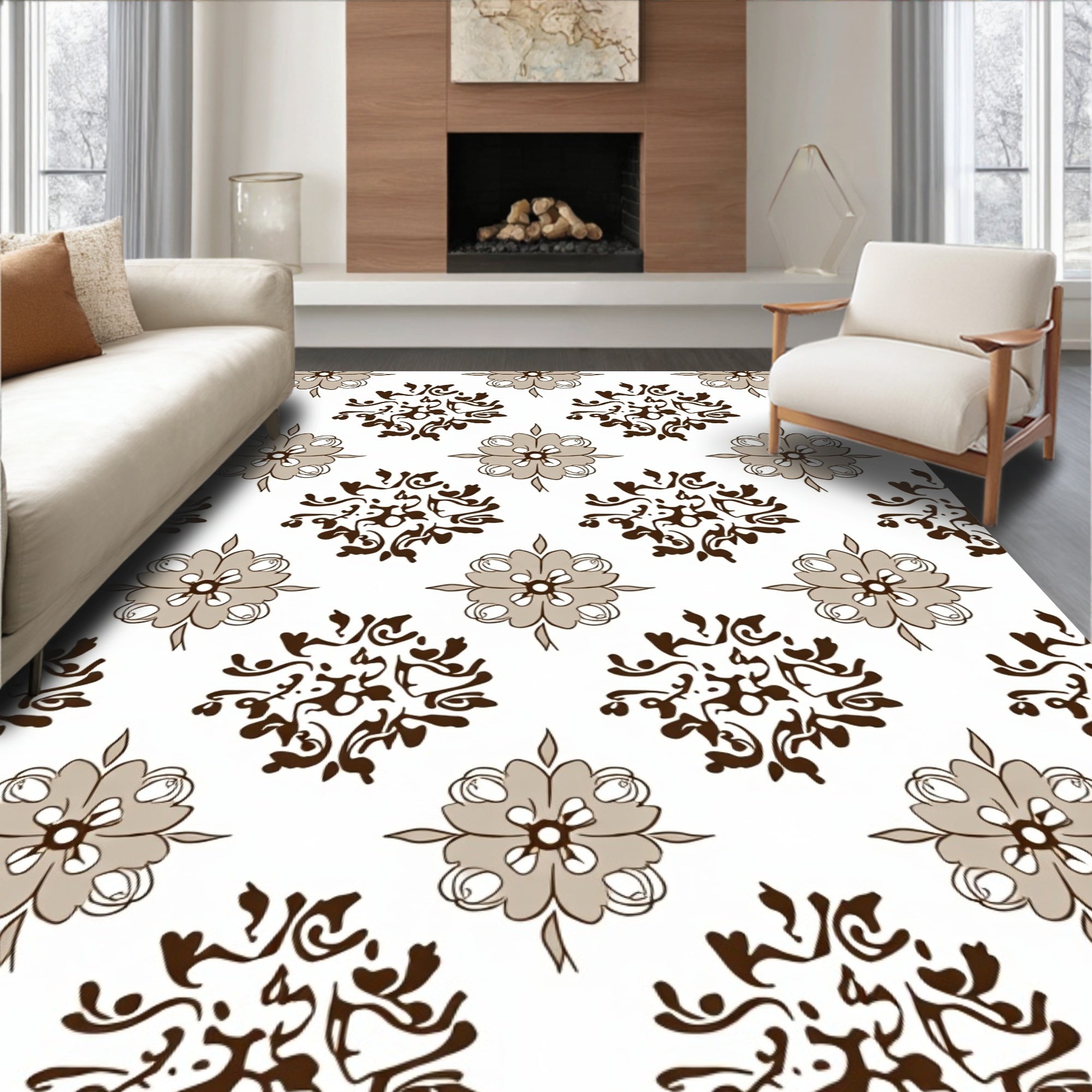 Brown Beige Floral Mandala Radiance Rug