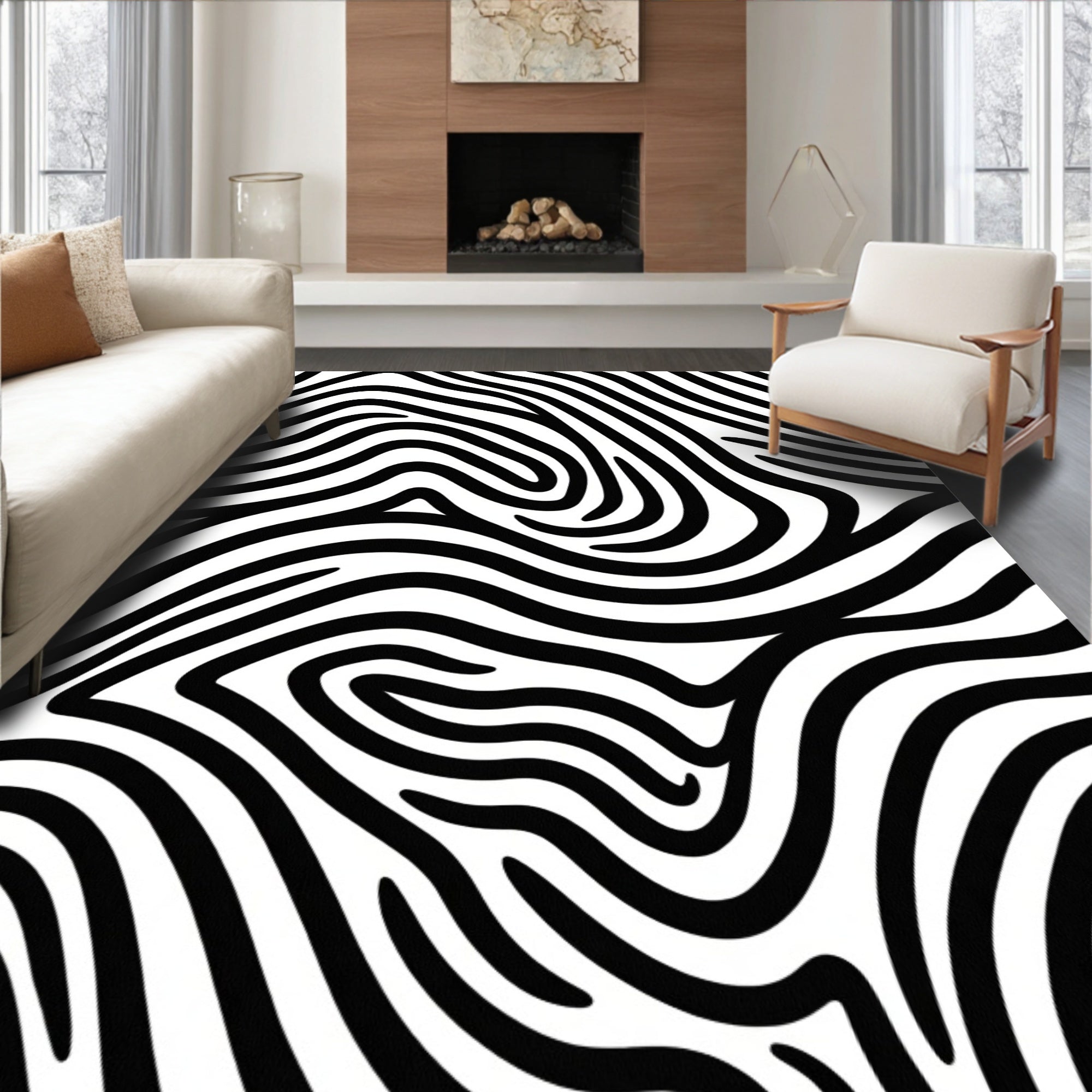 Bold Black and White Animal Print Rug