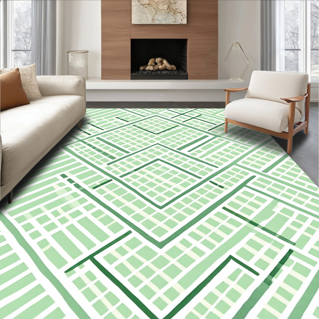 Light Green Intersecting Lines Composed Rug