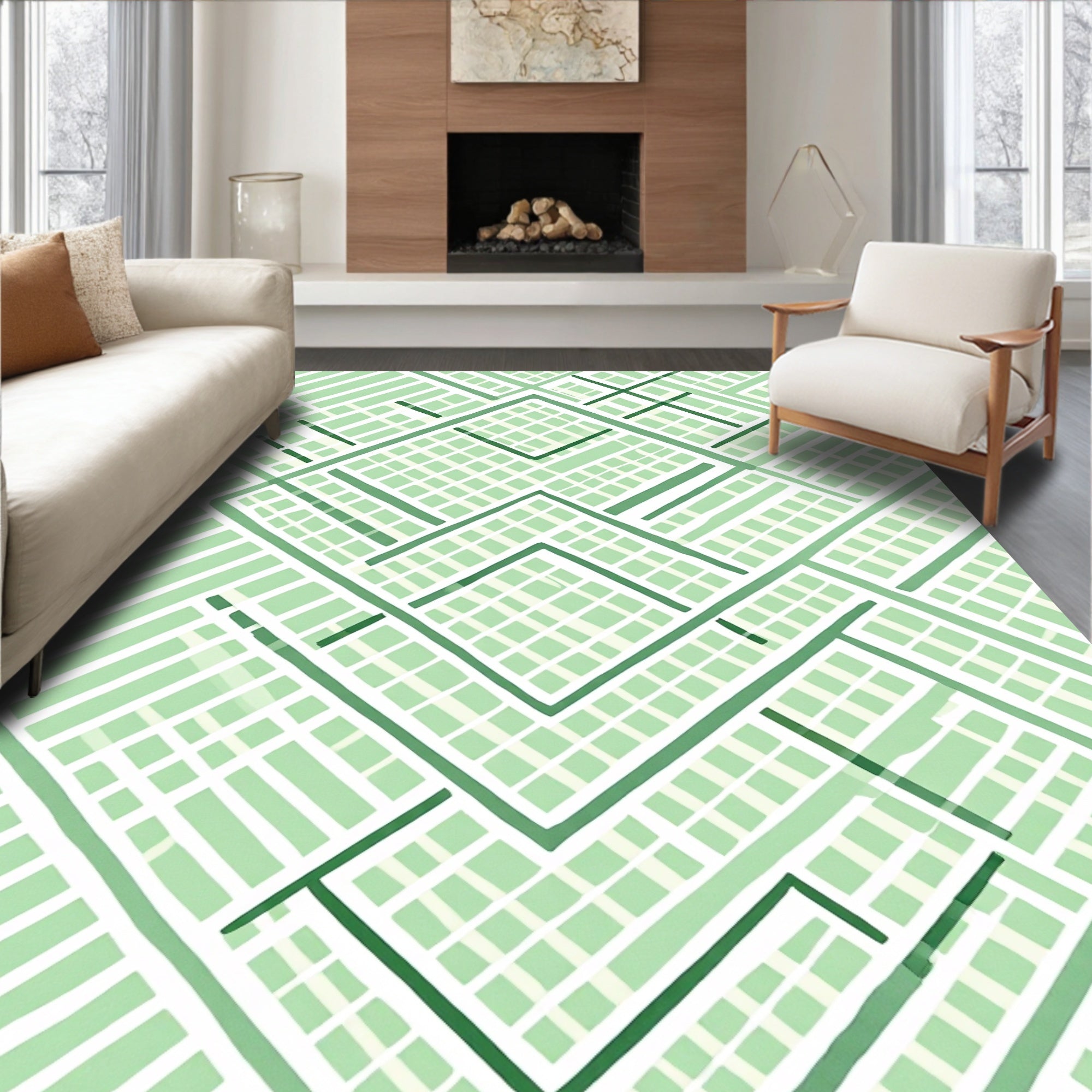 Light Green Intersecting Lines Composed Rug