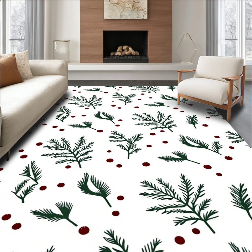 Dark Green Pine Sprigs Red Dot Rug