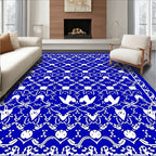 Intricate Blue White Lattice Medallion Rug