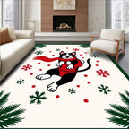 Festive Dog Snowflakes Red Scarf Border Rug