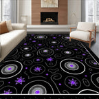 Purple Starburst Circles Black Rug