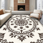 Dark Brown Floral Medallion Mandala Rug