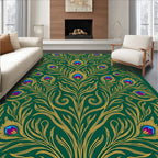 Emerald Gold Peacock Feather Mandala Rug