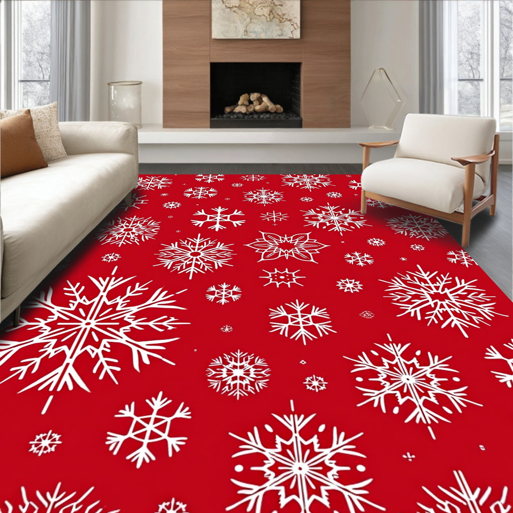 Red White Snowflake Holiday Scattered Rug