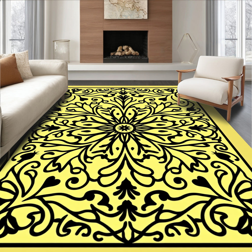 Radiant Yellow Floral Mandala Rug