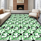 Light Green Abstract Figures Bordered Rug