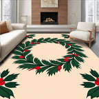 Festive Green Holly Berry Wreath Rug