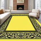 Black Ornate Scrollwork Golden Border Rug