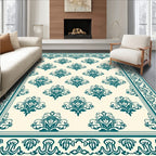 Teal Scroll Frame With Cream Medallion Rug