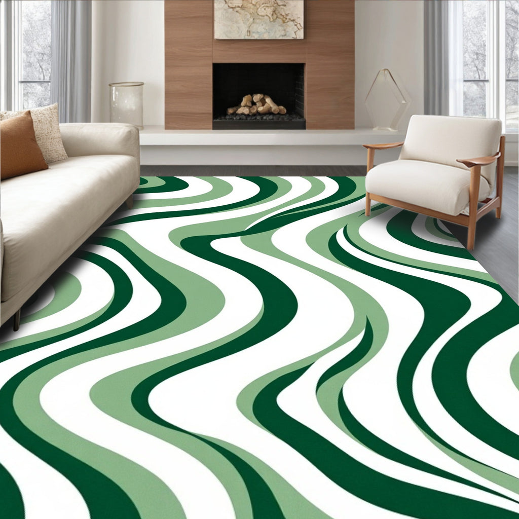 Deep Forest Green Wavy Lines Rug