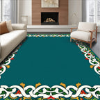Ornate Green Floral Intertwined Border Rug