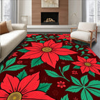 Bold Red Floral Poinsettia Garden Rug