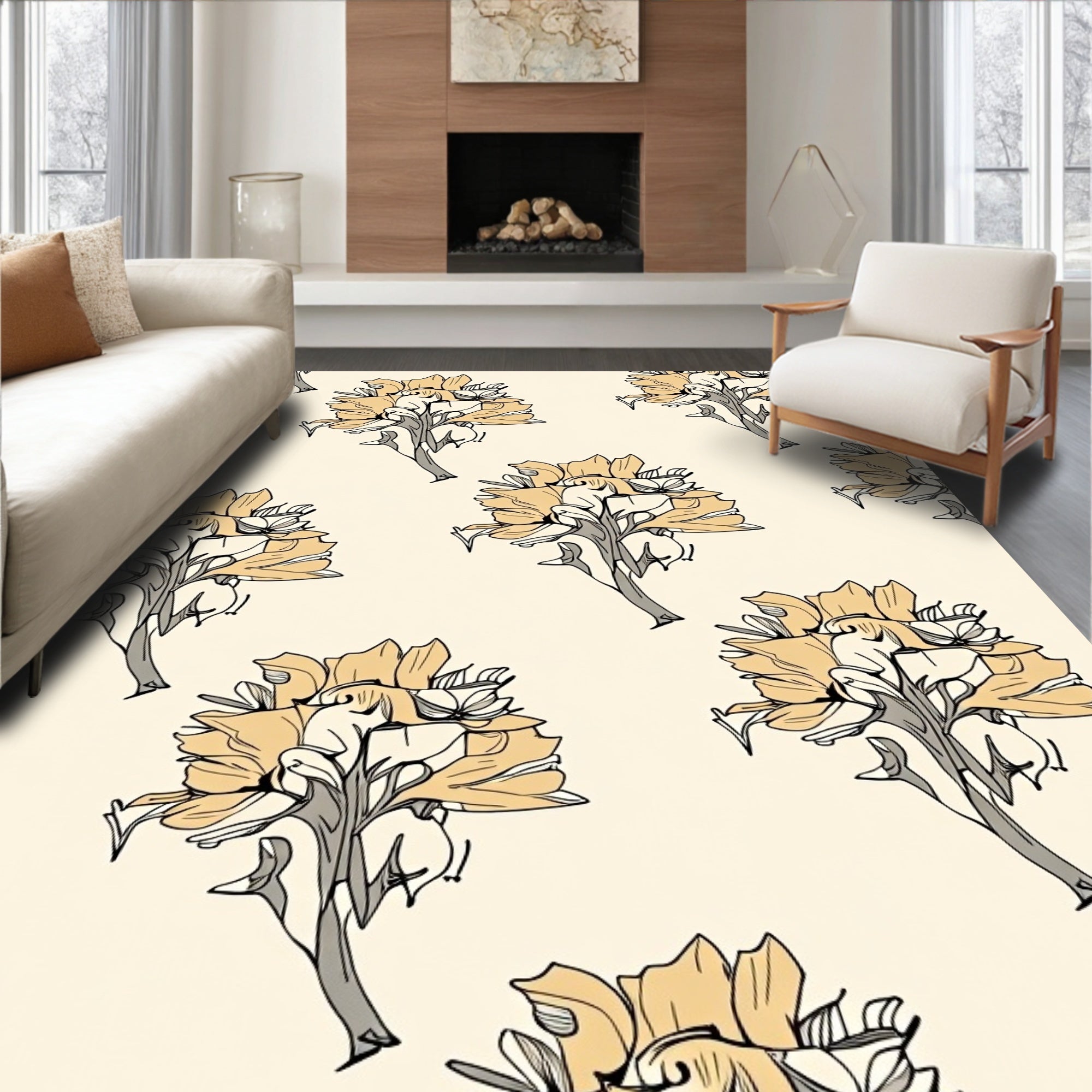 Sandy Budding Floral Scatter Rug