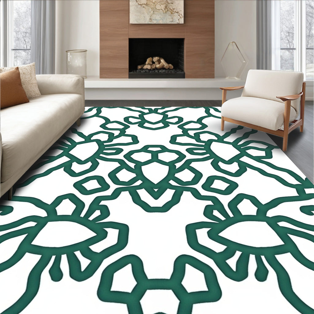 Deep Teal Vine Floral Medallion Rug