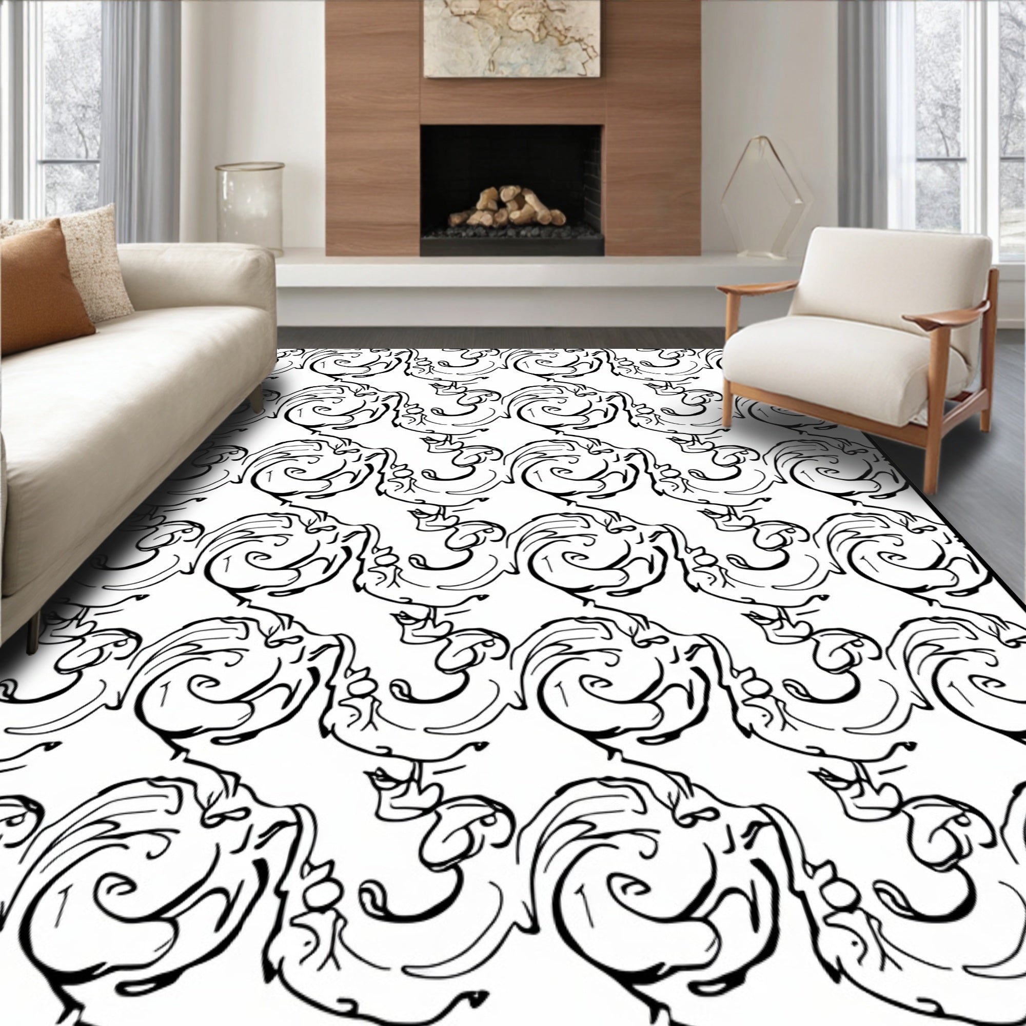 Organic Black Swirls and Loops Rug