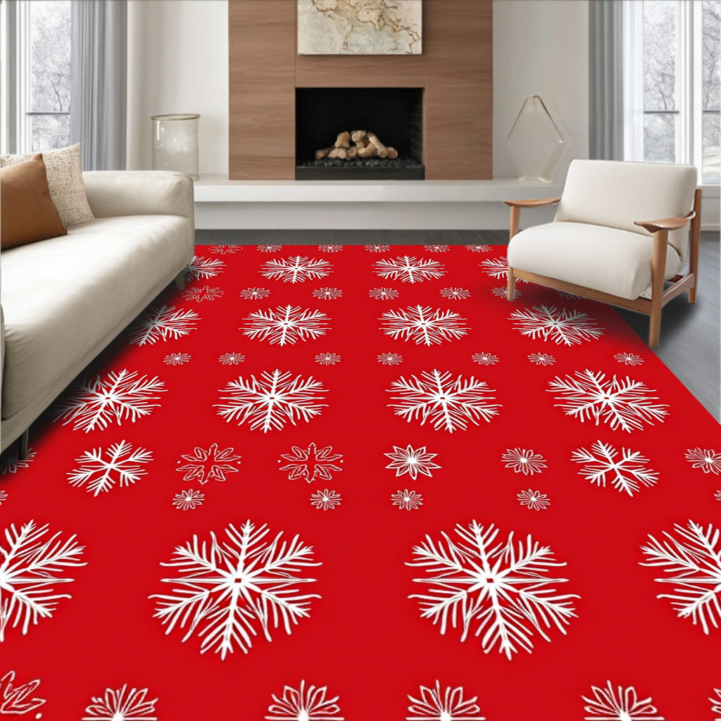 Festive Red White Snowflake Collage Rug