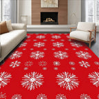 Festive Red White Snowflake Collage Rug