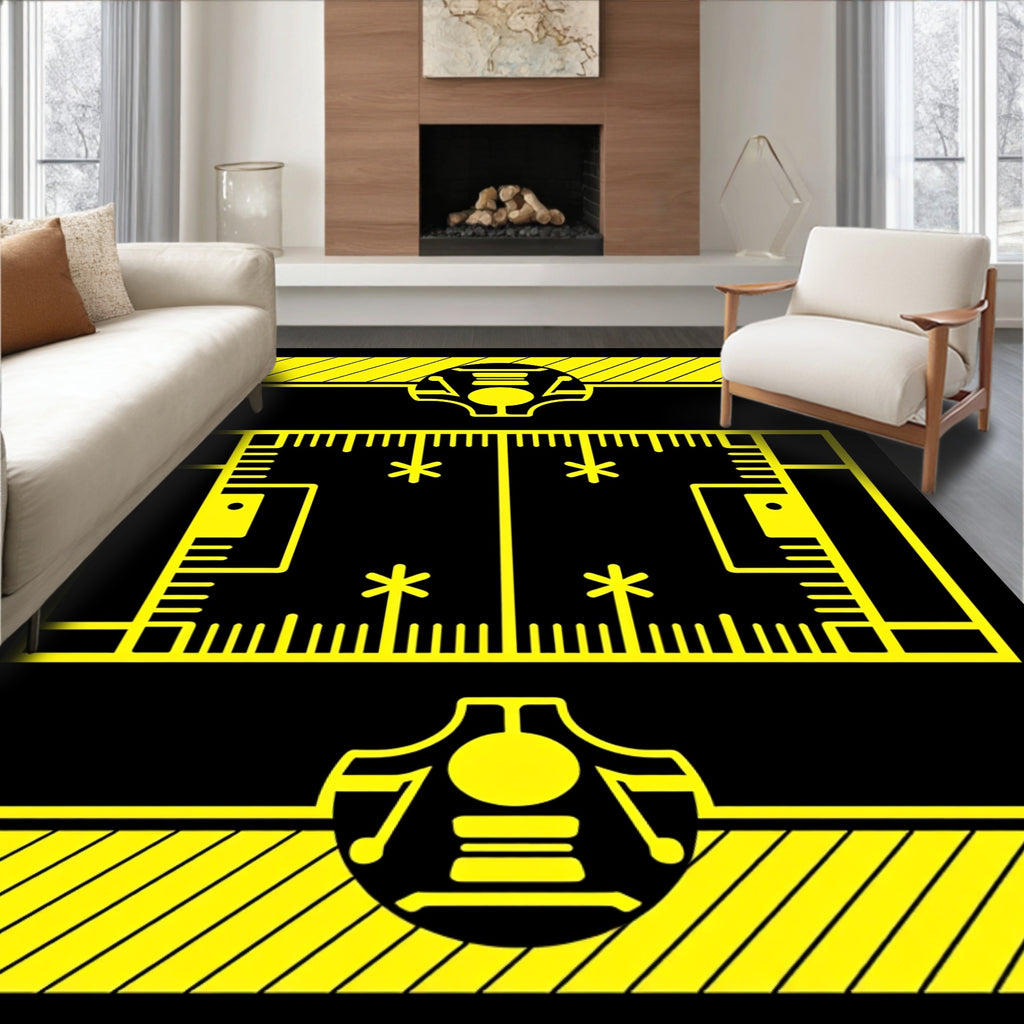 Bold Yellow Mechanical Geometric Rug