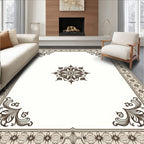 Ornate Brown Floral Border Medallion Rug
