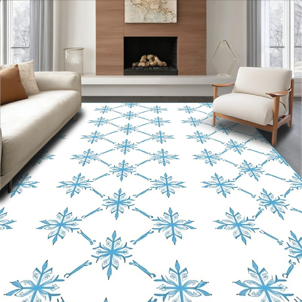 Light Blue Snowflake Lattice Runner Rug