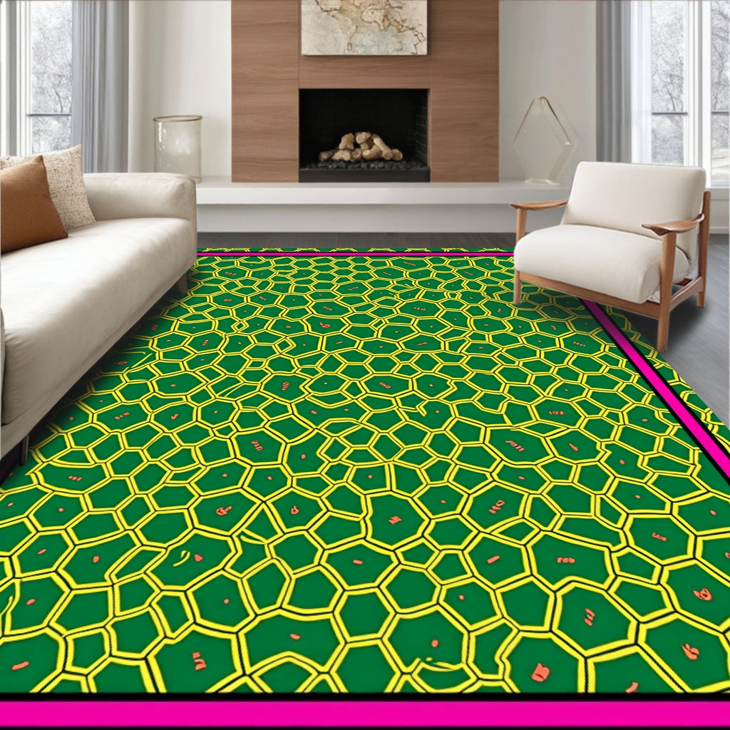Green Yellow Geometric Honeycomb Border Rug