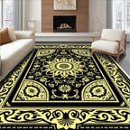 Black Yellow Floral Medallion Border Rug