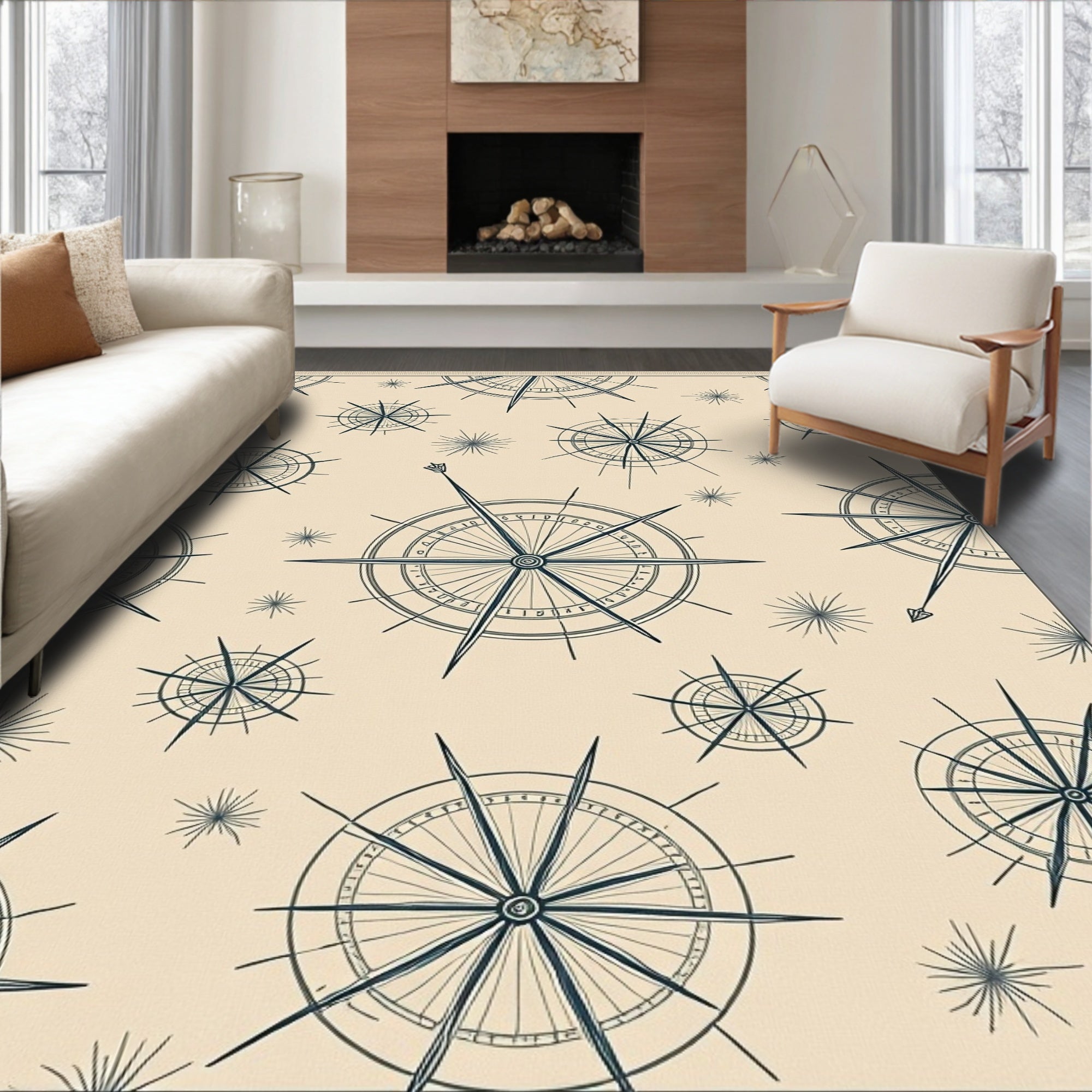 Nautical Compass Rose Cream Rug