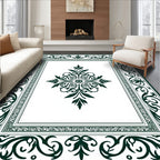Dark Green Floral Central Medallion Border Rug