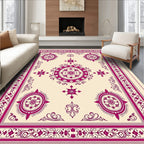 Ornate Fuchsia Central Medallion Border Rug
