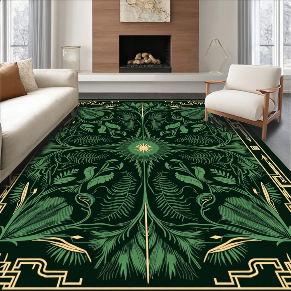 Emerald Green Botanical Art Nouveau Rug
