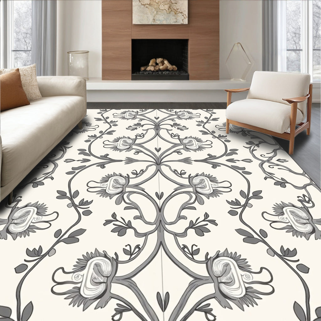 Gray Floral Arch Scroll Rug