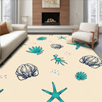 Teal Coastal Shell Starfish Collage Rug