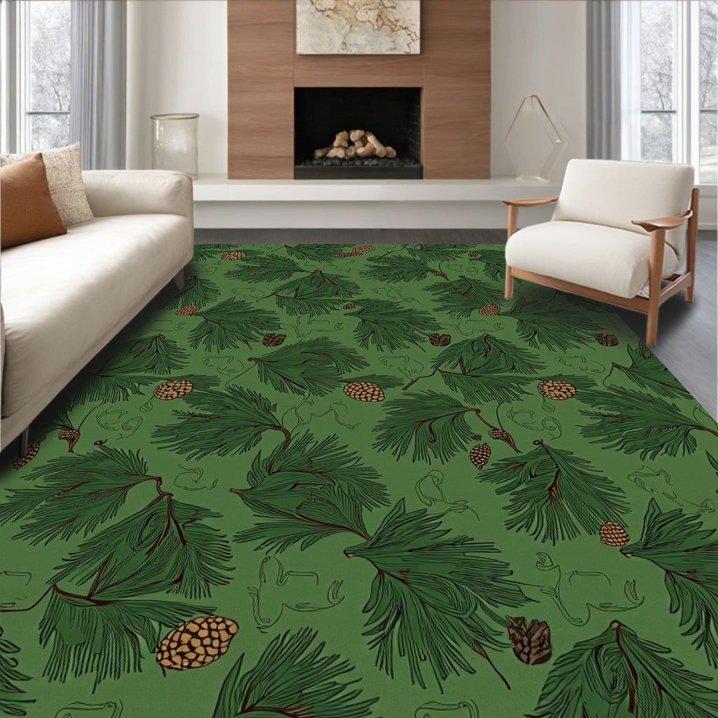 Forest Green Pinecone Branches Repeat Rug