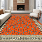 Vibrant Orange Floral Vine Border Rug