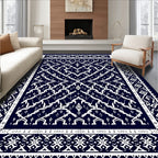 Dark Navy White Geometric Abstract Rug