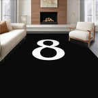 Bold White Number Eight Black Rug