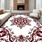 Deep Red Floral Mandala Border Rug