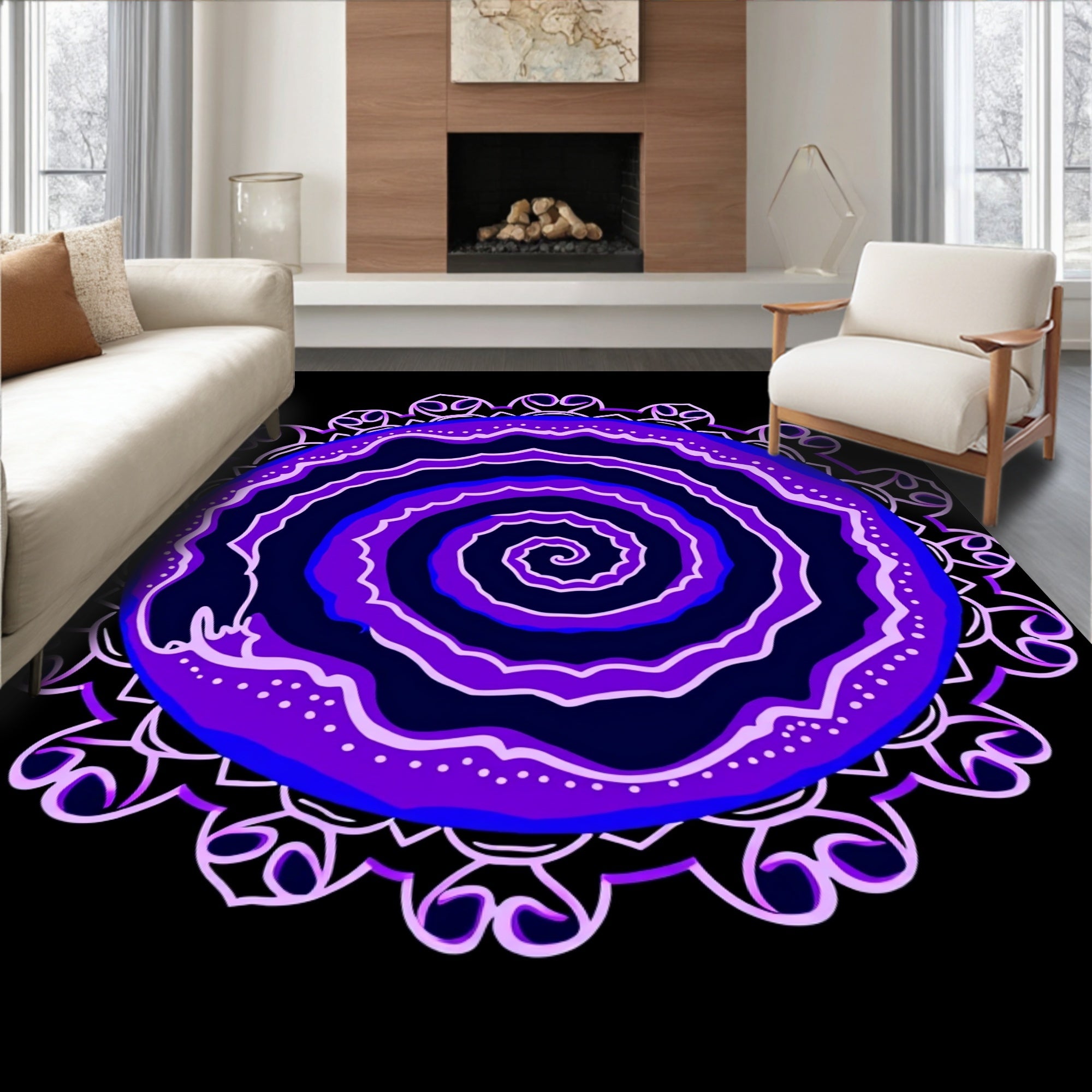Radiant Purple Swirl Mandala Rug