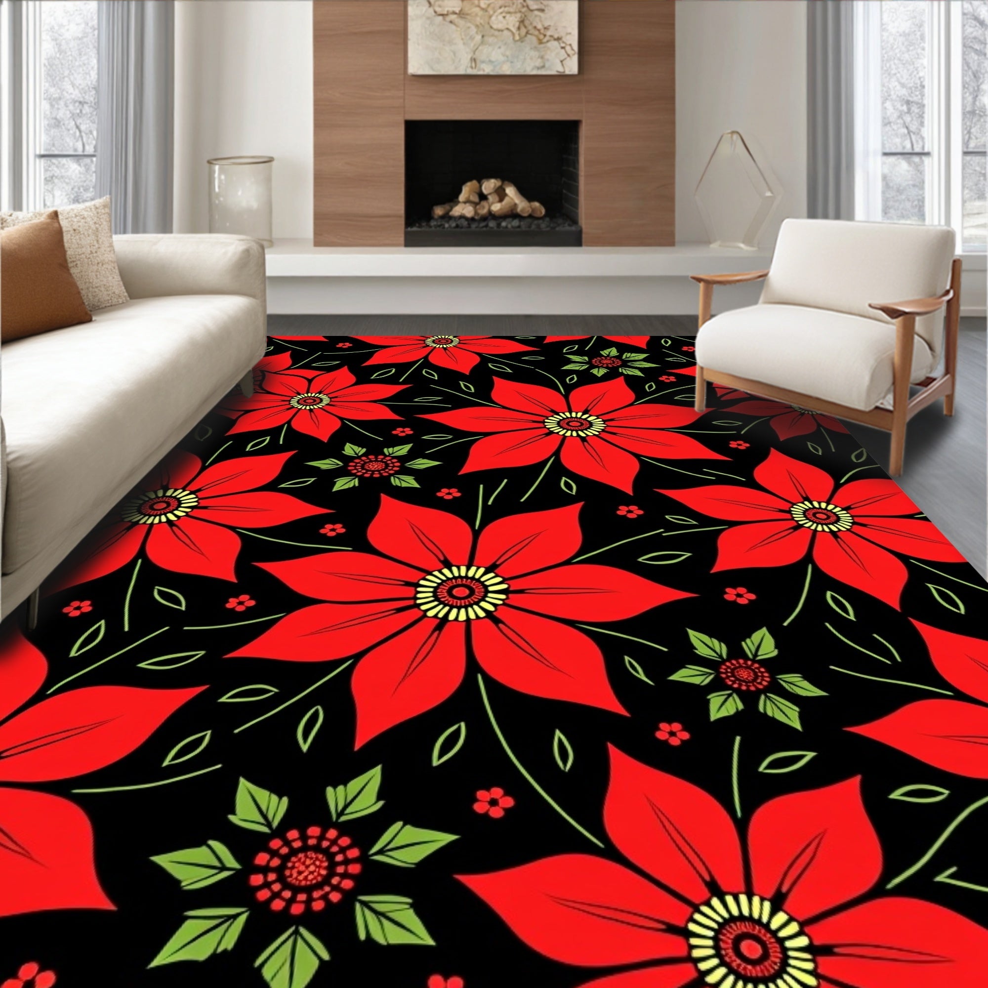 Bold Red Floral Garden Rug