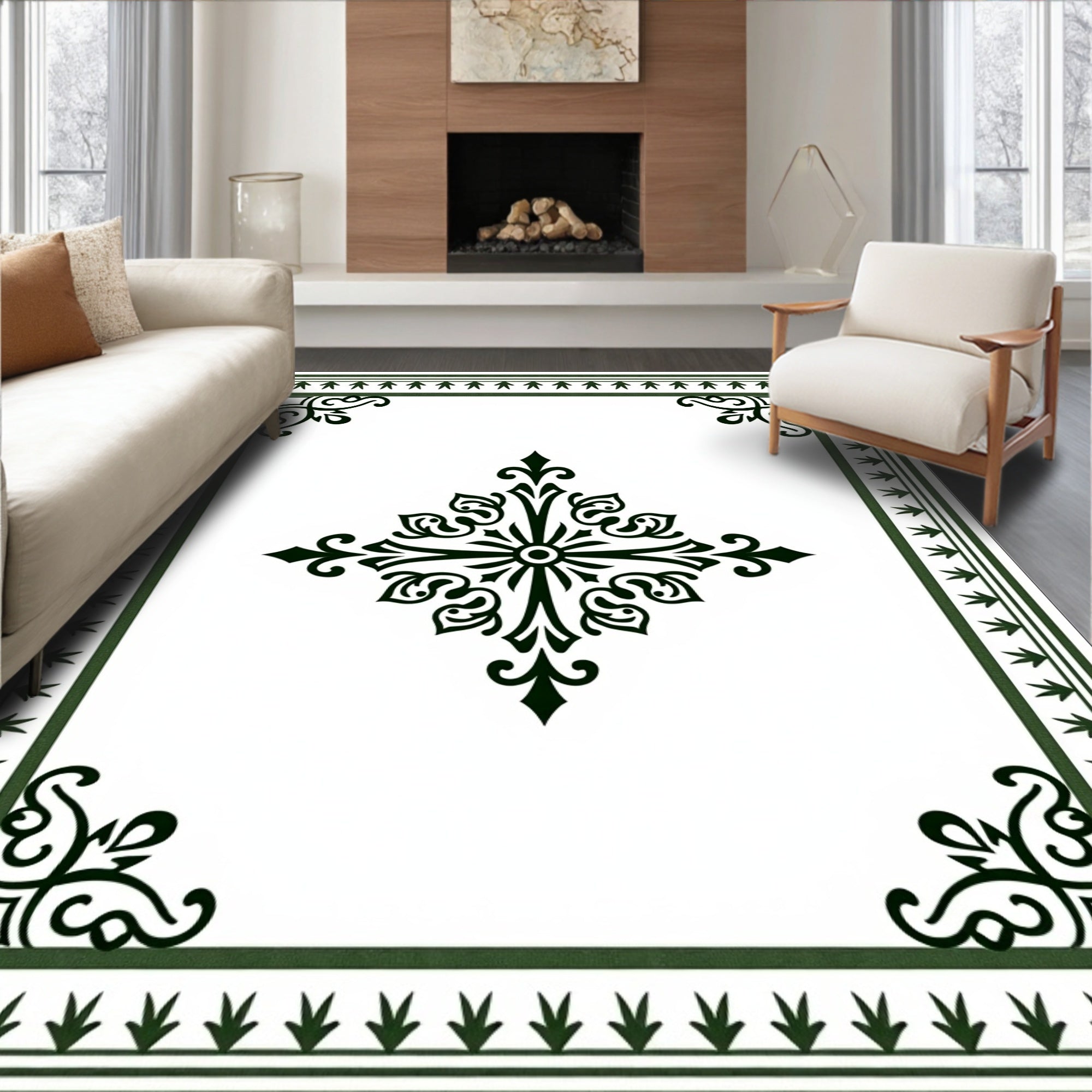 Emerald Green Classic Central Medallion Rug