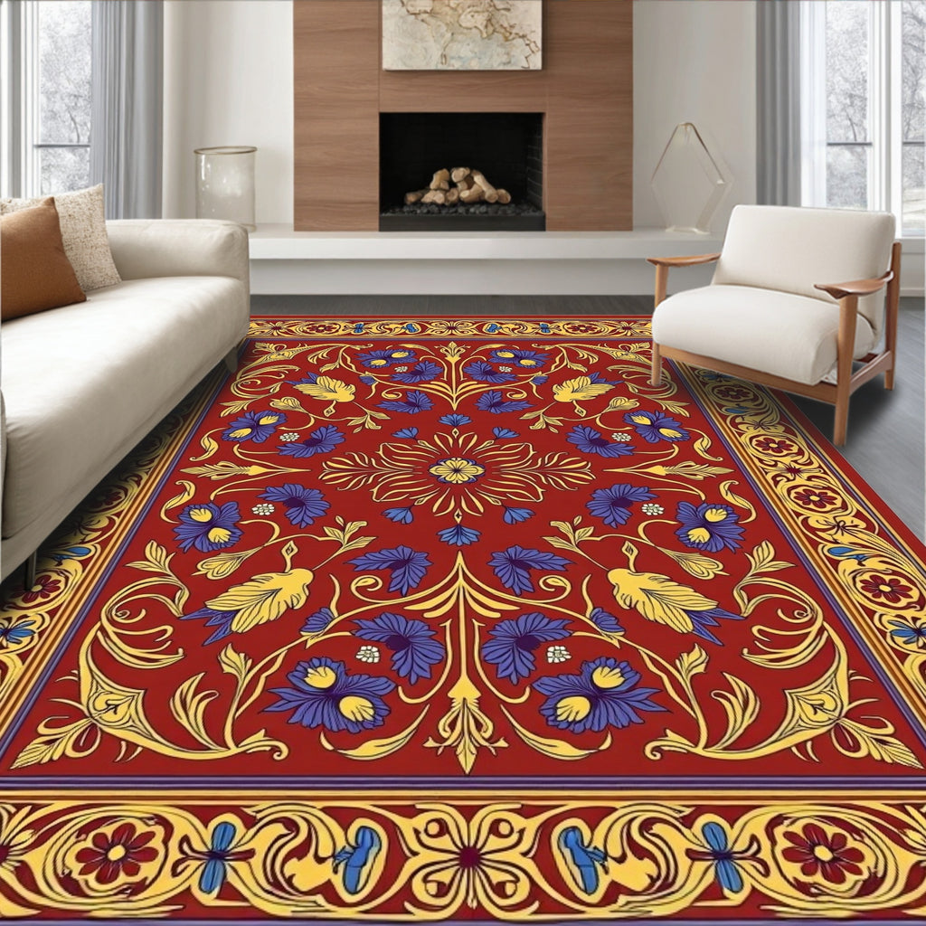 Crimson Red Floral Medallion Rug