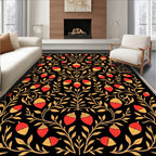 Art Nouveau Black Red Golden Acorn Swirl Rug