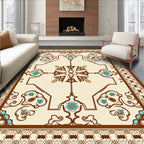 Cream Ornamental Brown Floral Medallion Rug